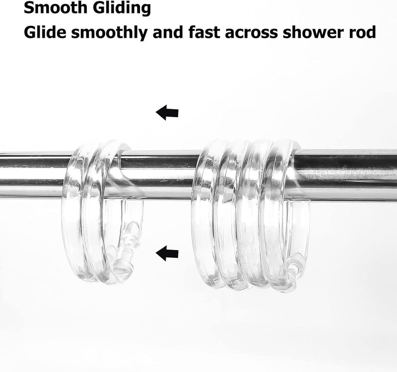 Ulable Premium Plastic Shower Curtain Rings Shower Curtain Hooks Gliding on Standard Shower Rods Easy Snap Closure (O Shape,Clear,12Pcs) - Image 3